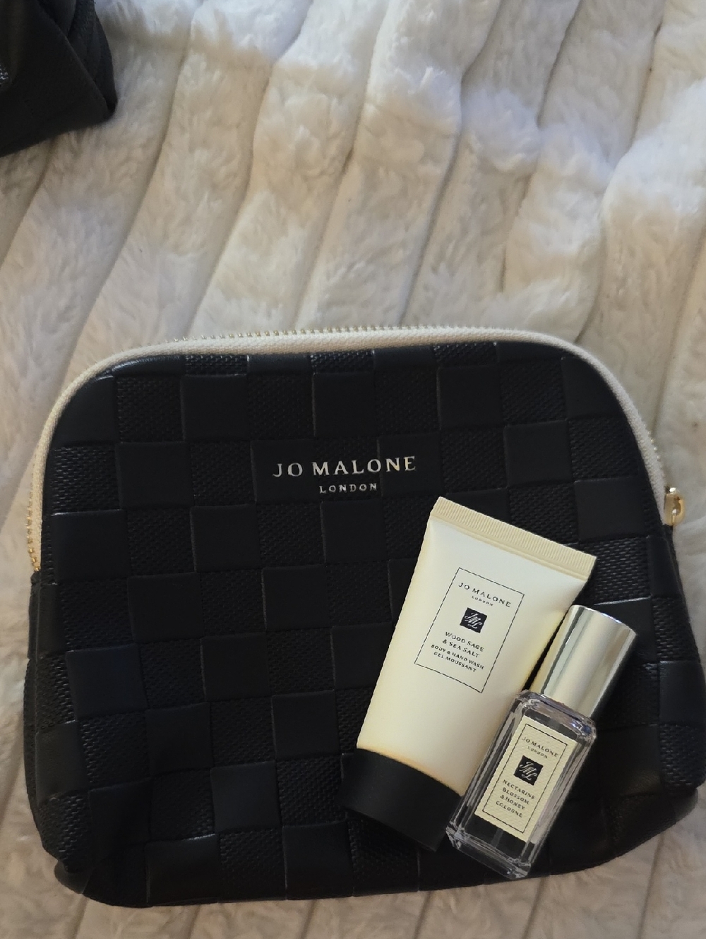 Jo Malone Black Woven Cosmetic Case with Cream Lotion and Nectarine Blossom